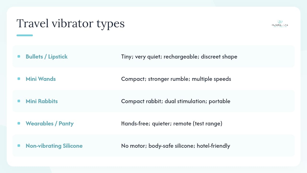 Comparison chart of travel vibrator types and features