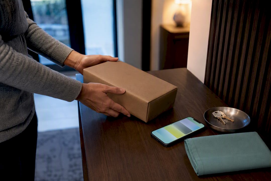 Plain parcel beside delivery tracking phone