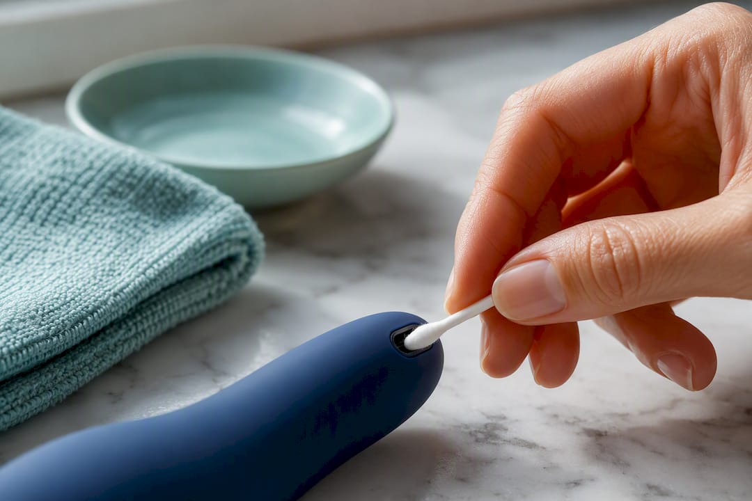 Cotton swab cleaning a charging port