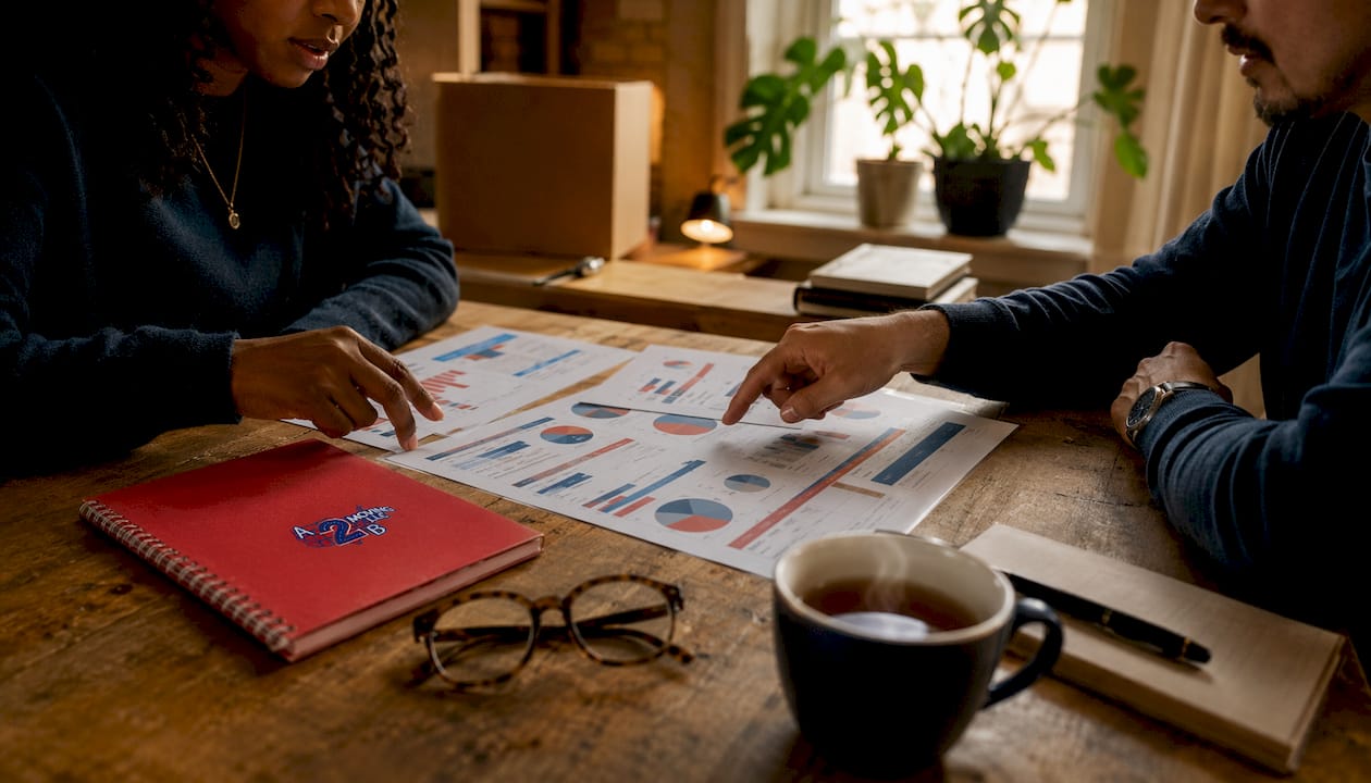 Hands comparing flat rate and hourly moving pricing documents
