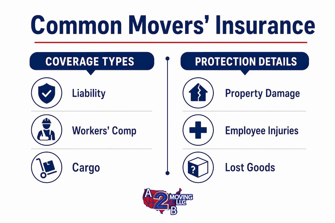 Infographic contrasting common moving insurance coverage types