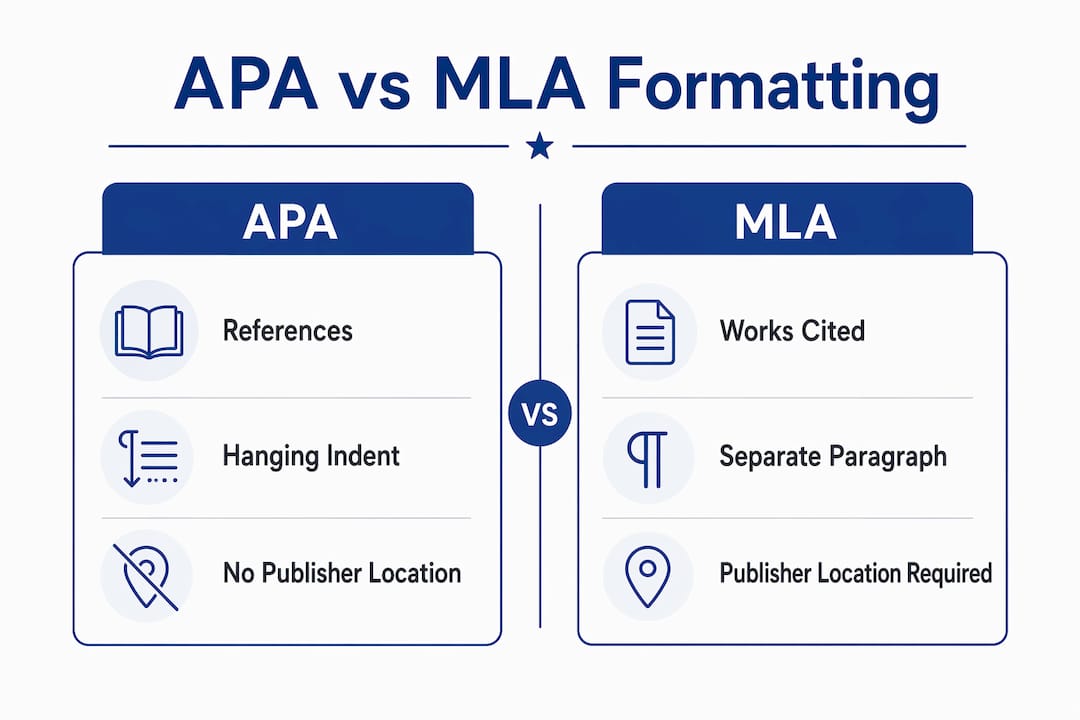 Infographic comparing APA and MLA formatting features