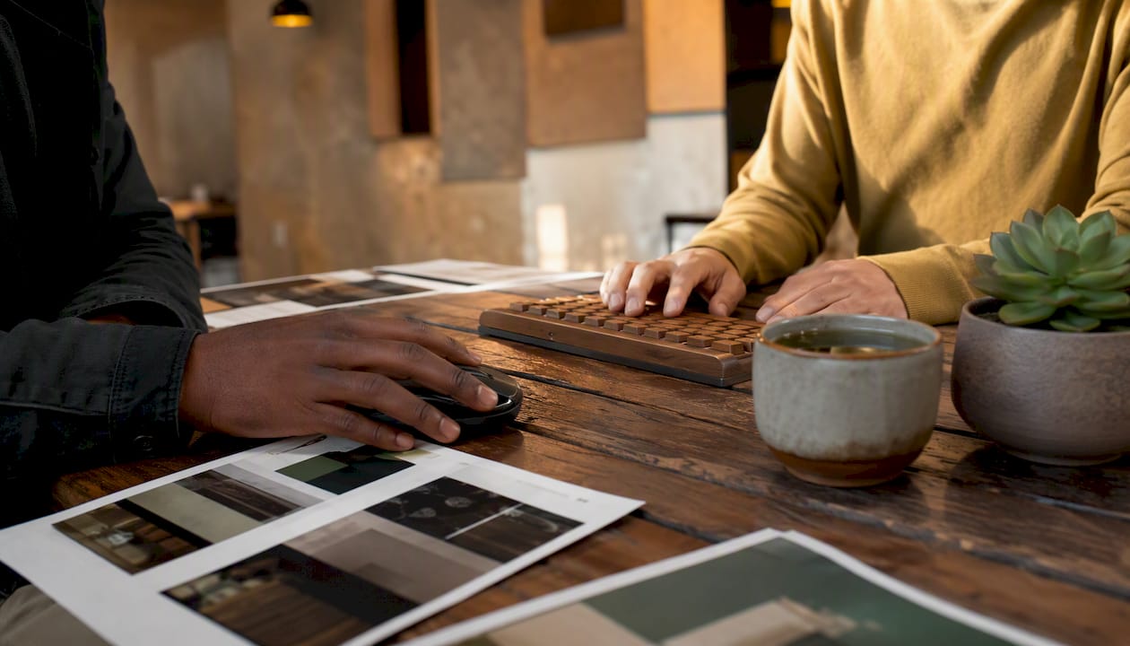 Hands interacting with newsletter software inputs