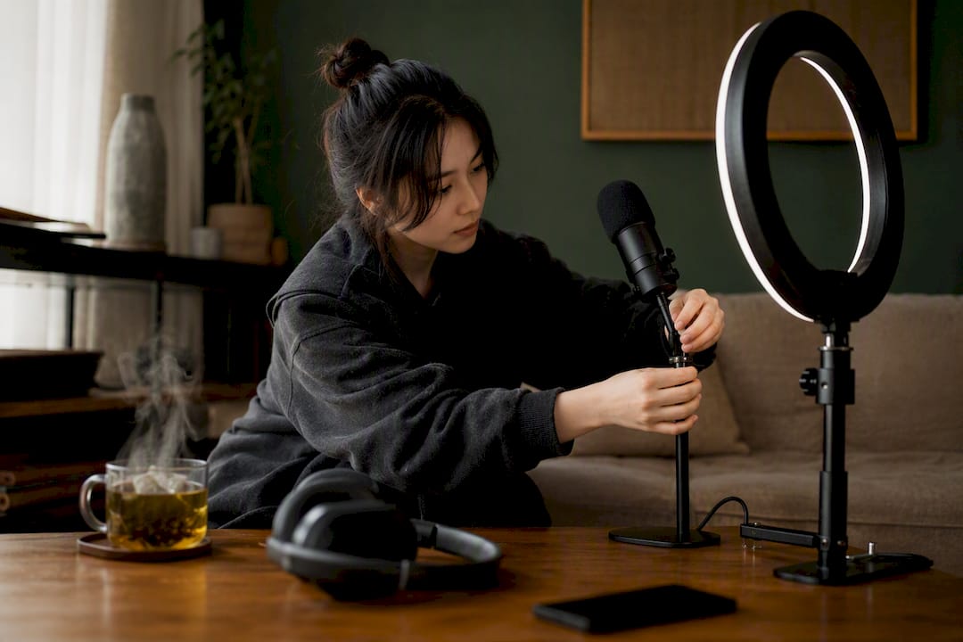 Hands setting up TikTok Live sales gear