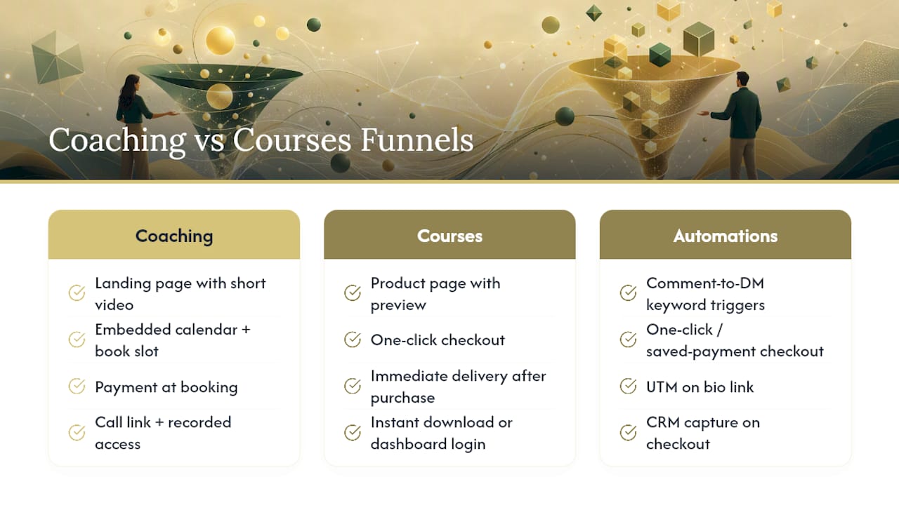 Diagram comparing coaching and course checkout funnels