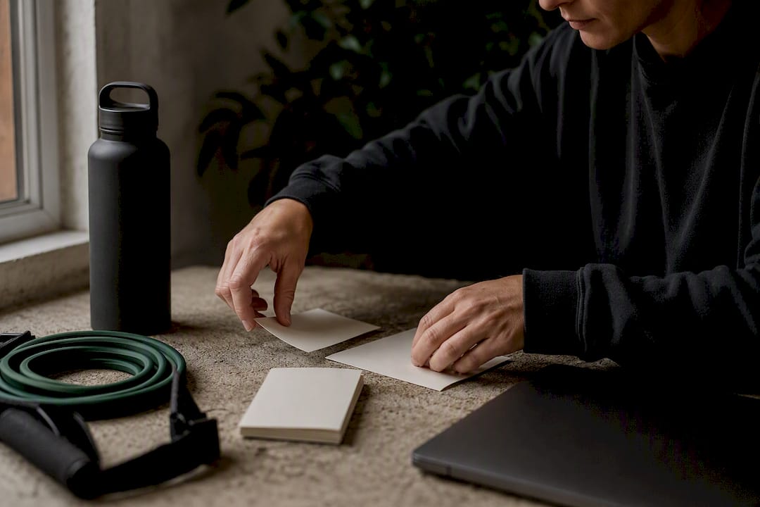 Coach preparing session materials on table