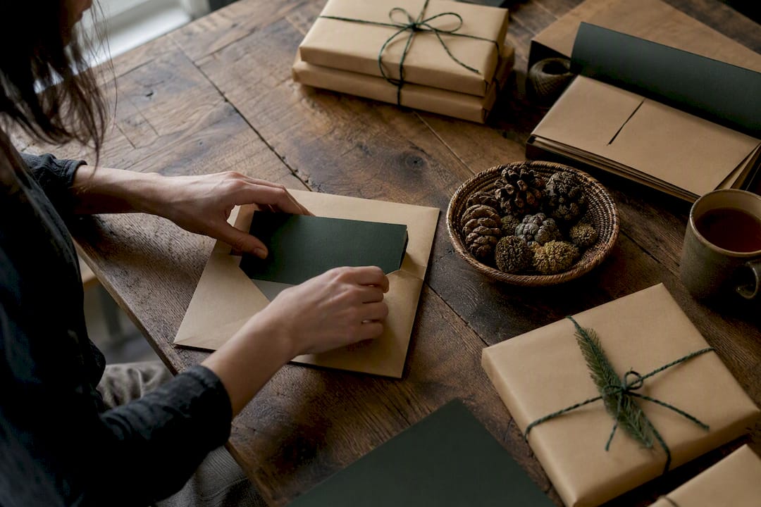 Hands preparing creator welcome kit
