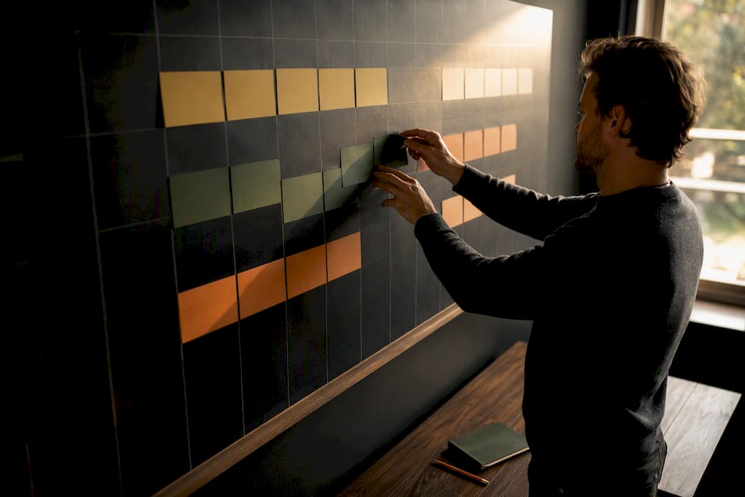 Hands arranging a launch calendar timeline