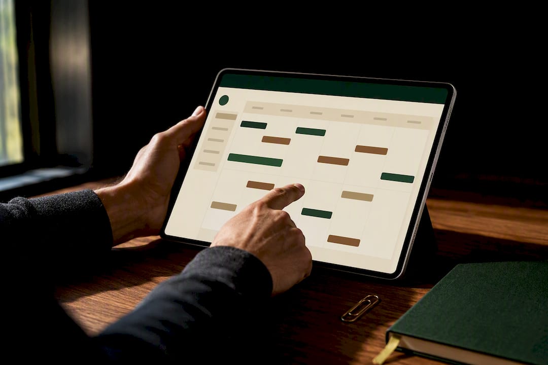 Hands scheduling a launch email sequence