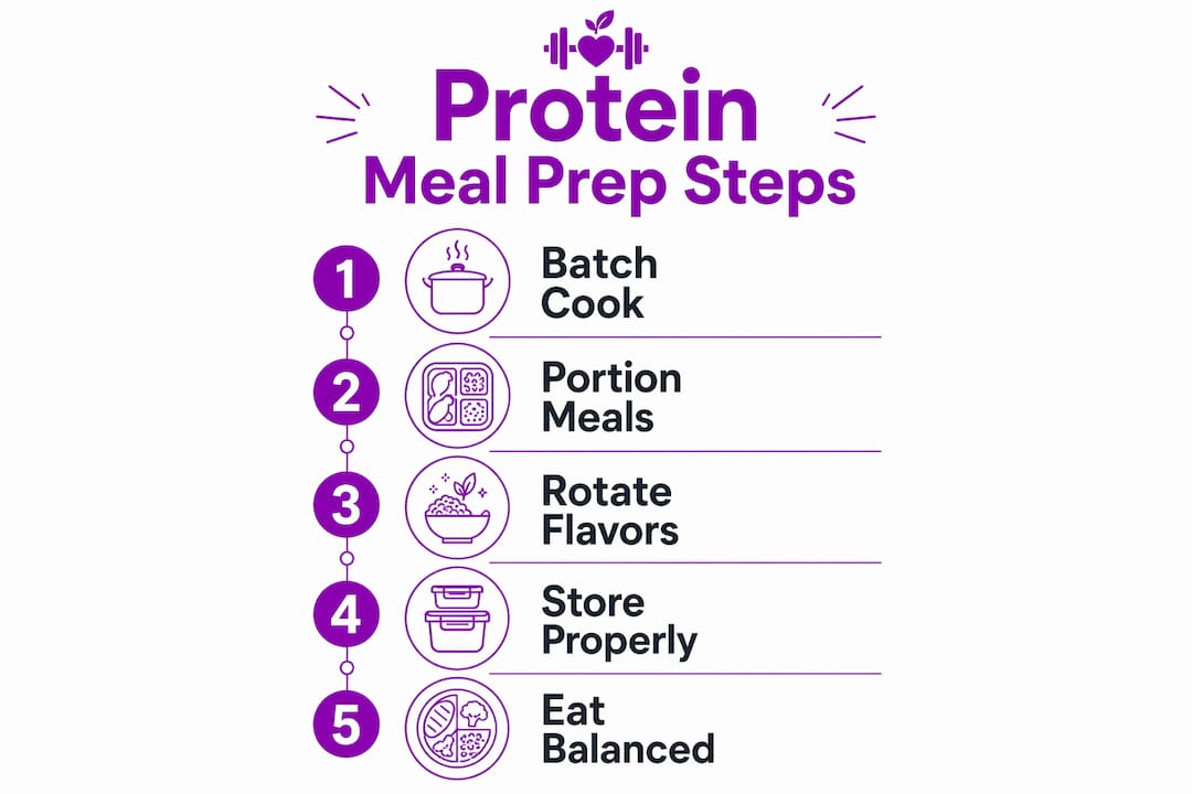 Infographic showing protein meal prep process steps