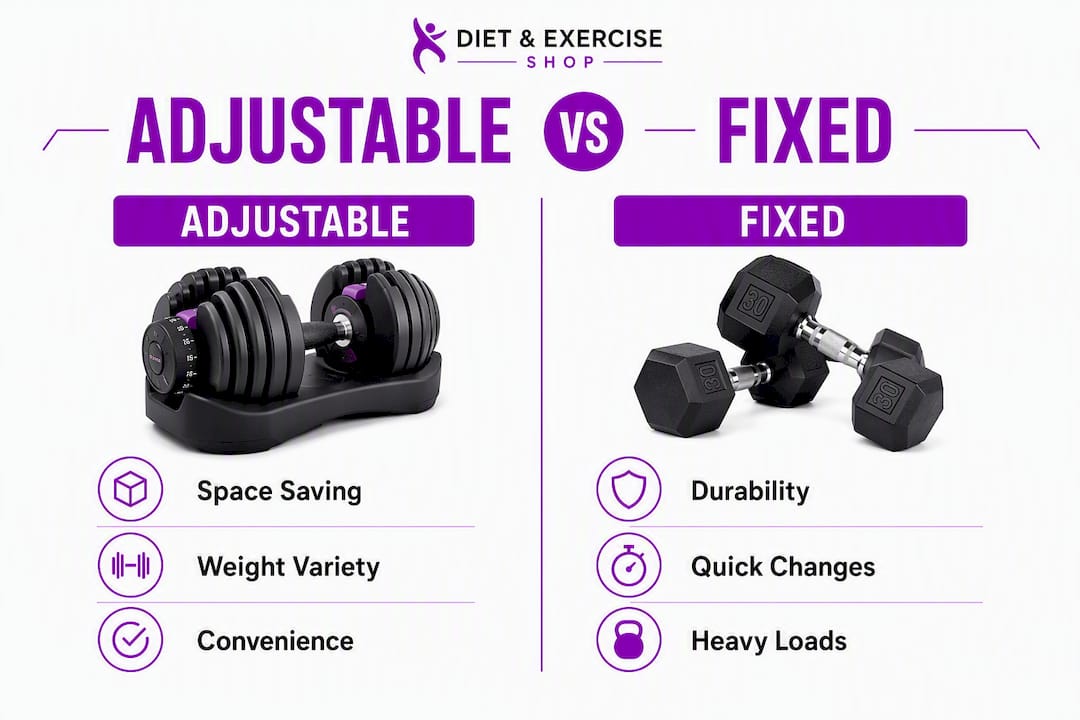 Infographic comparing adjustable and fixed dumbbells