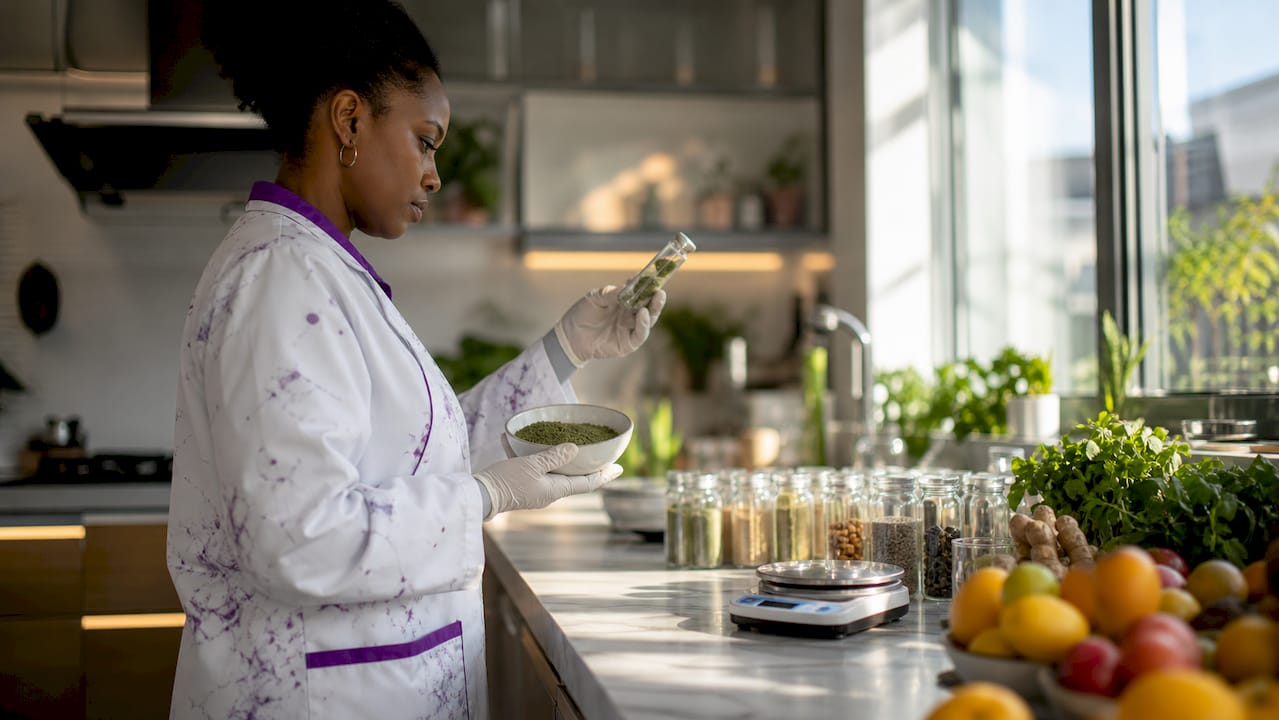 Scientist examining supplement ingredient samples