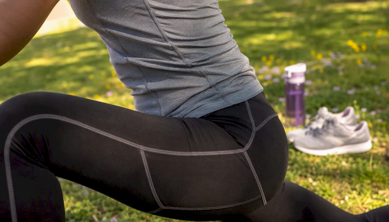 Close-up on running apparel seams and fabric texture