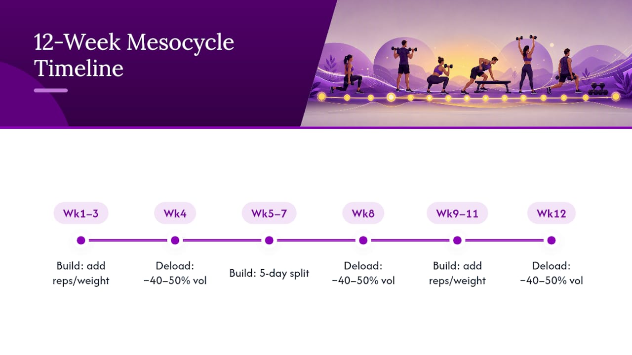 Twelve-week dumbbell training progression timeline