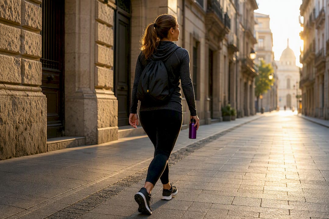 Traveler walking through city on rest day