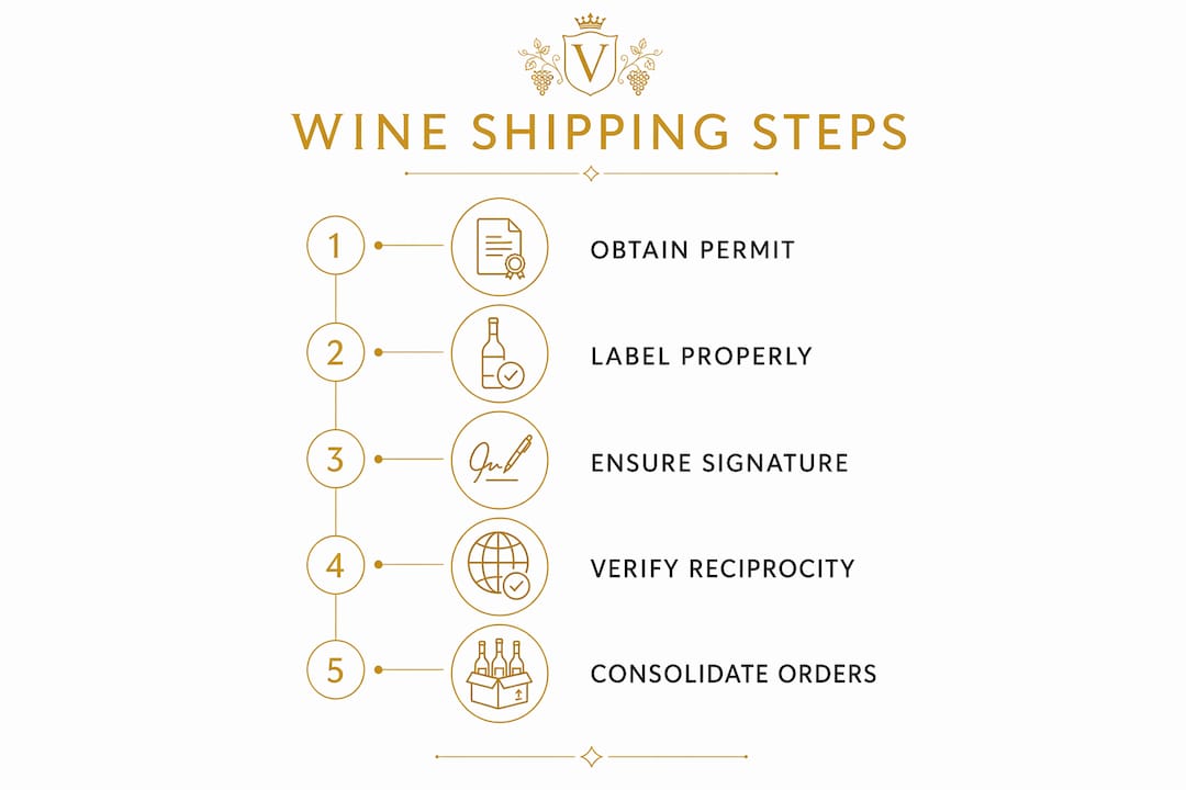 Infographic displaying steps for compliant wine shipping