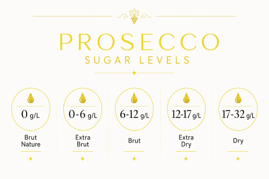 Infographic illustrating sugar levels by Prosecco label