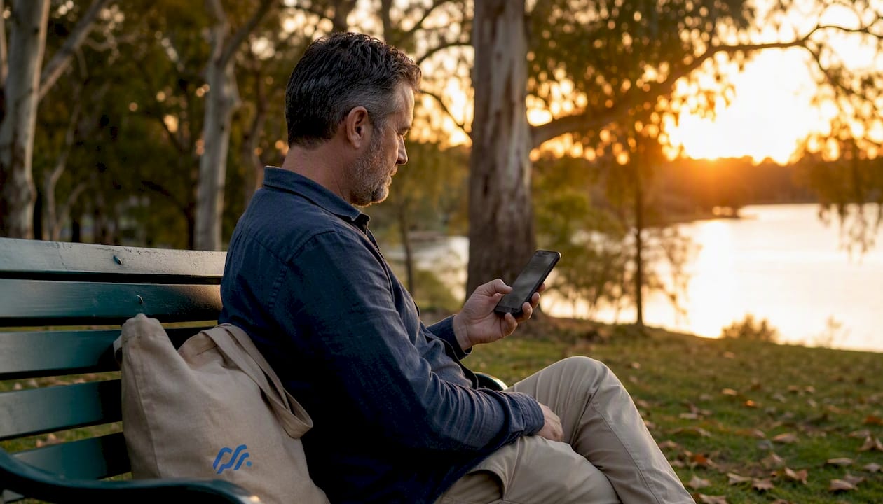 Man scrolling mobile air-con booking page