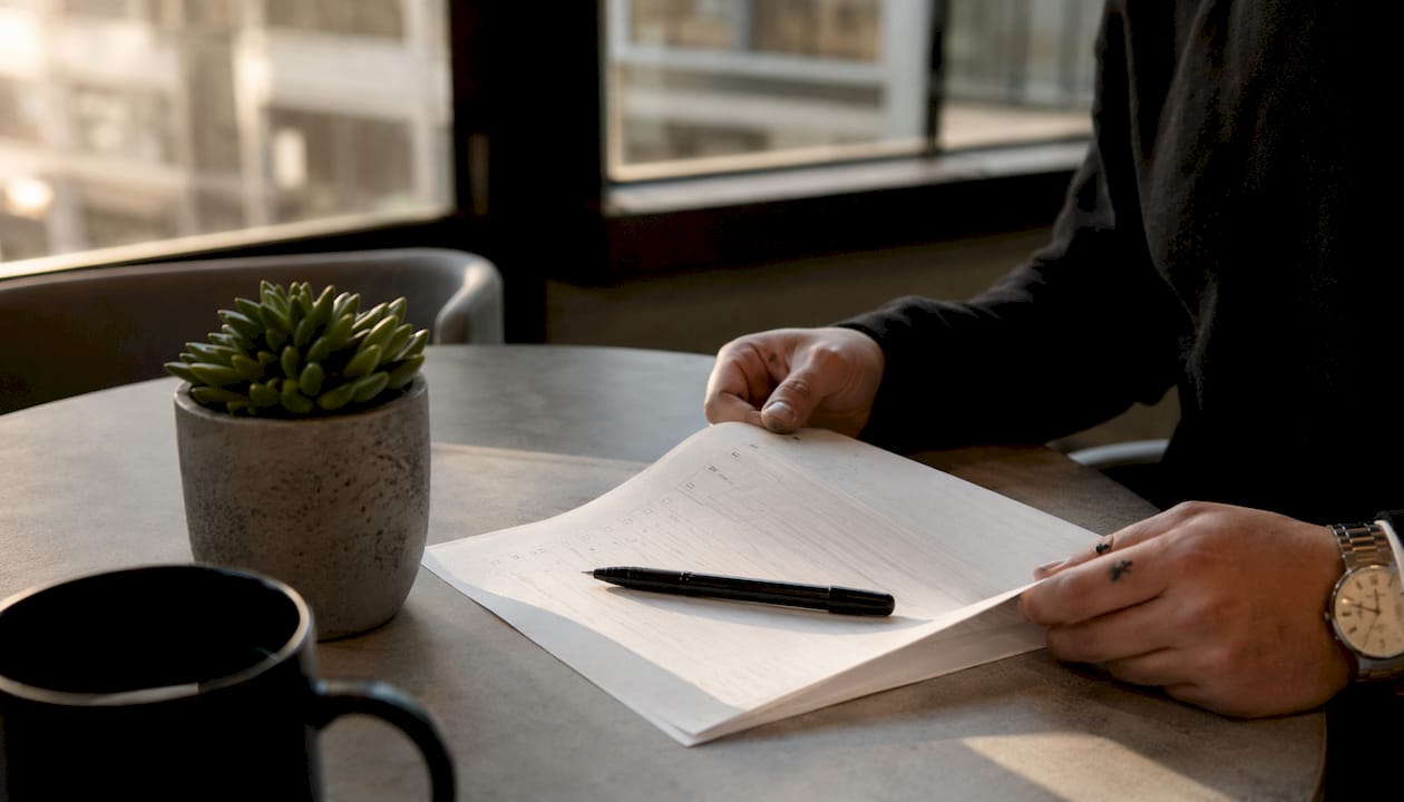 Hands reviewing sublet verification checklist on table