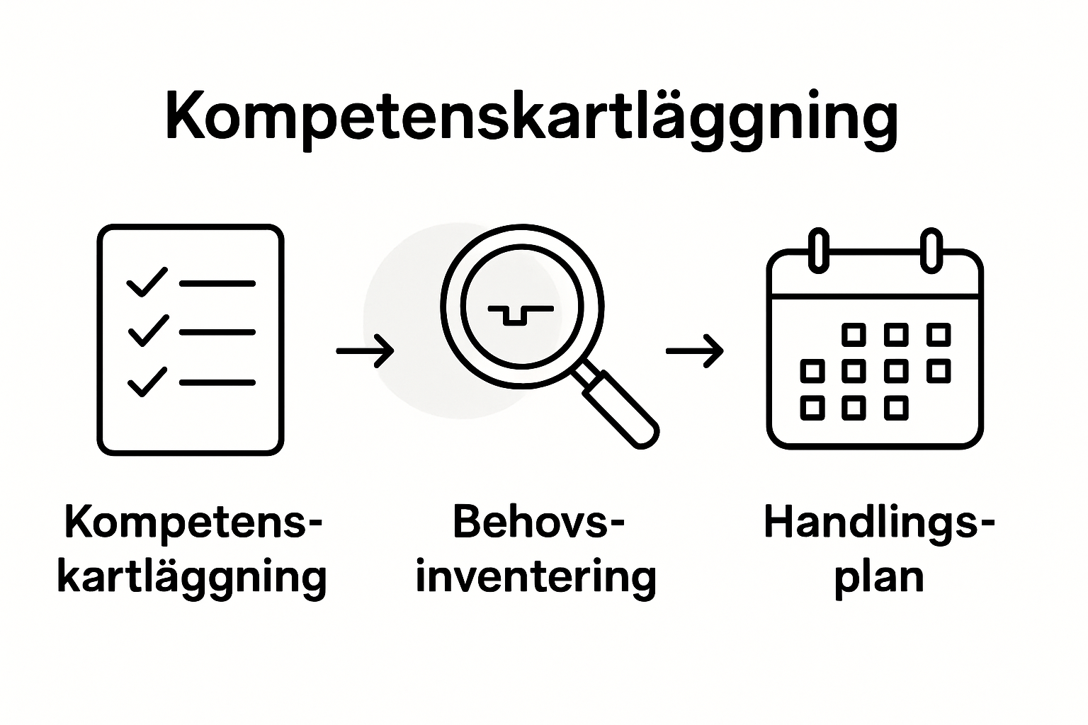 Infographic showing 3-step process: kartläggning, inventering, handlingsplan