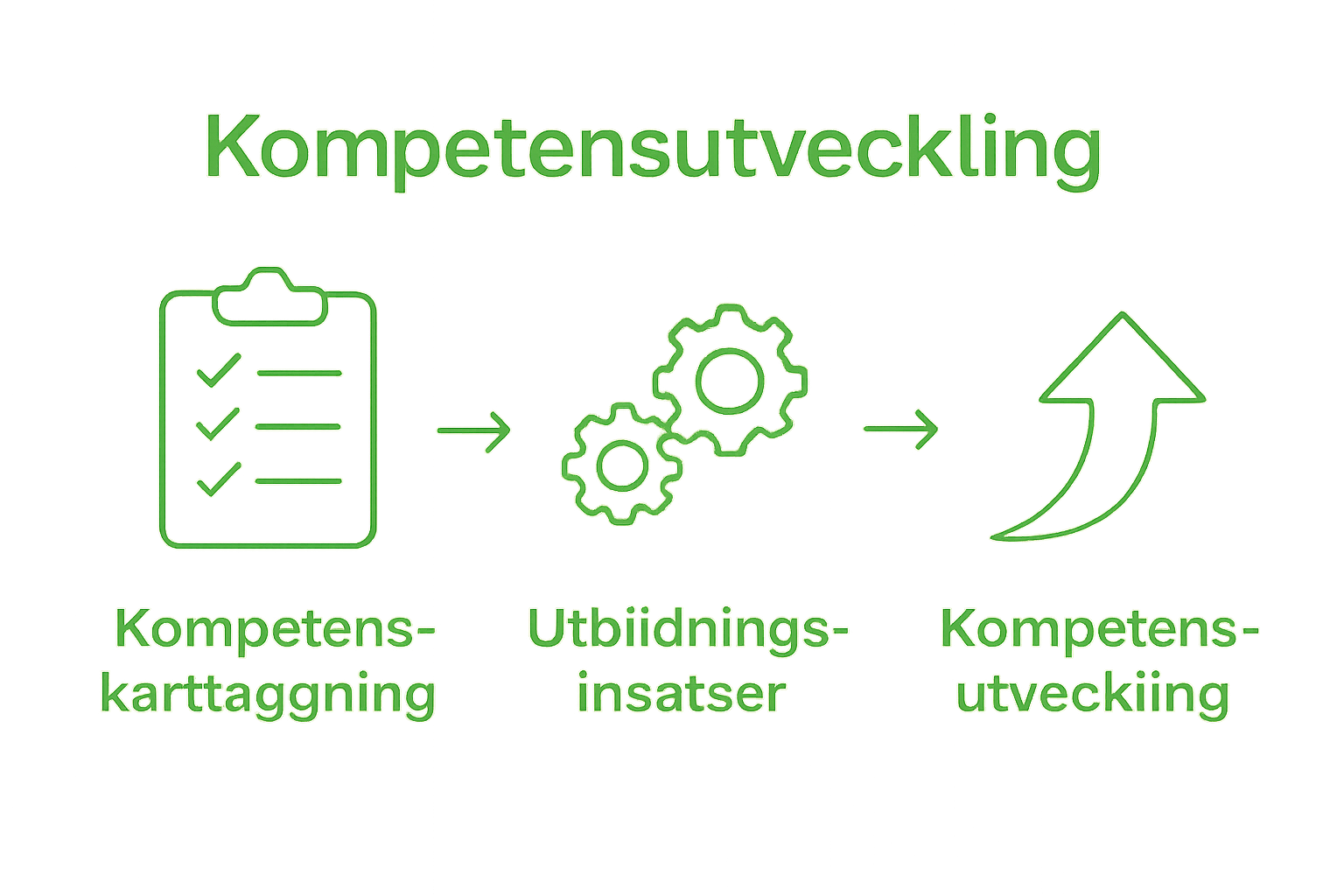 Infographic visar stegen kompetenskartläggning, utbildningsinsats, kompetensutveckling.