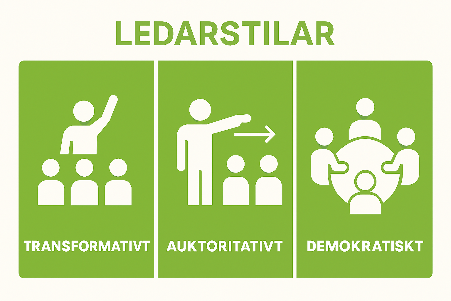 Infographic showing three leadership styles with icons