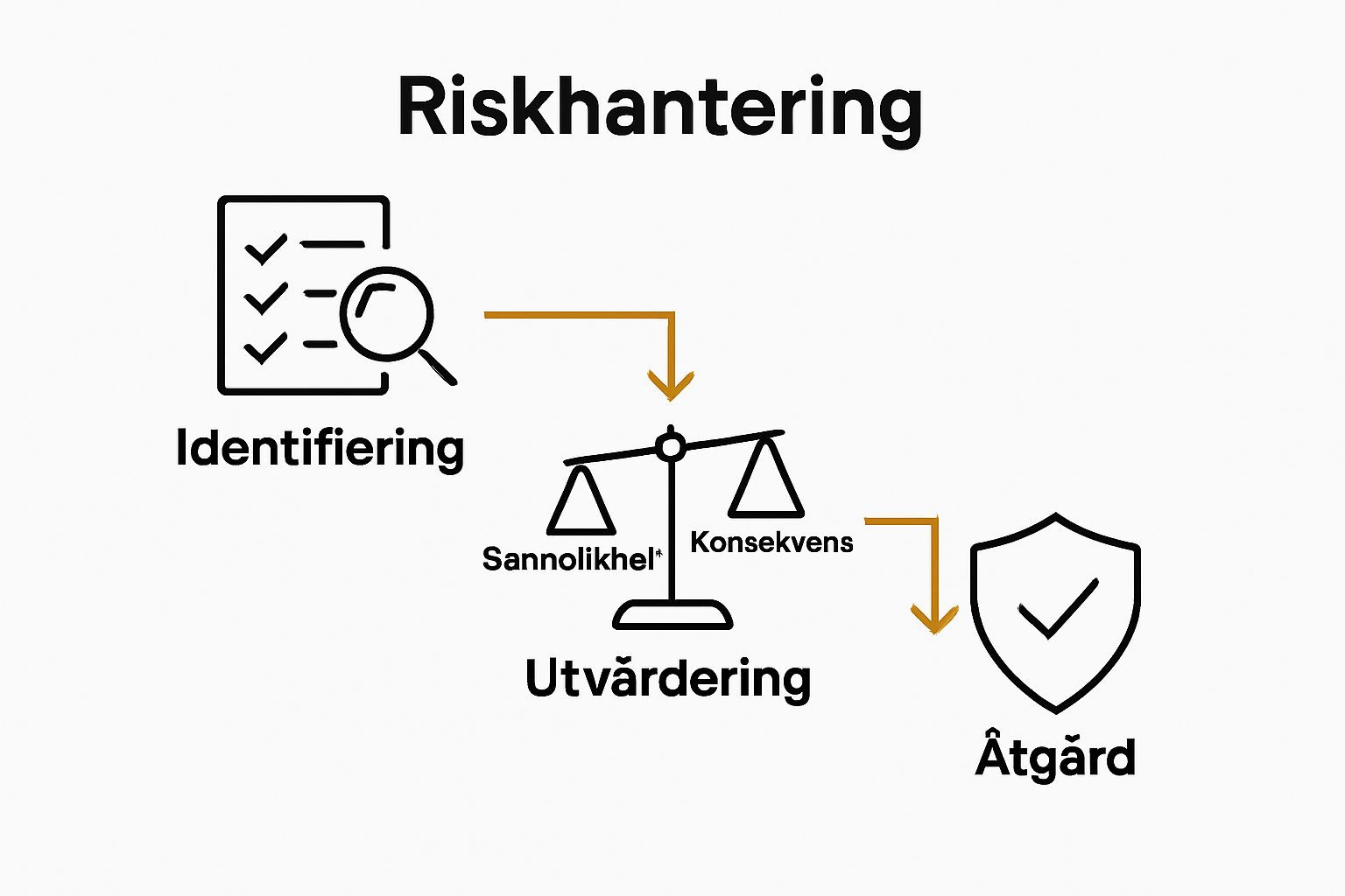 Infographic showing three steps: risk identification, evaluation, action