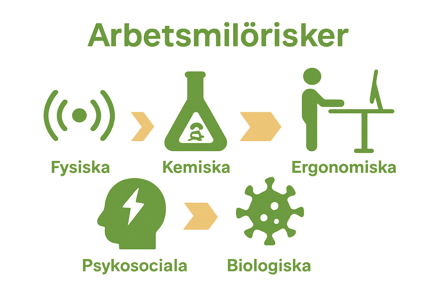 Infografik som visar fem vanliga arbetsmiljörisker