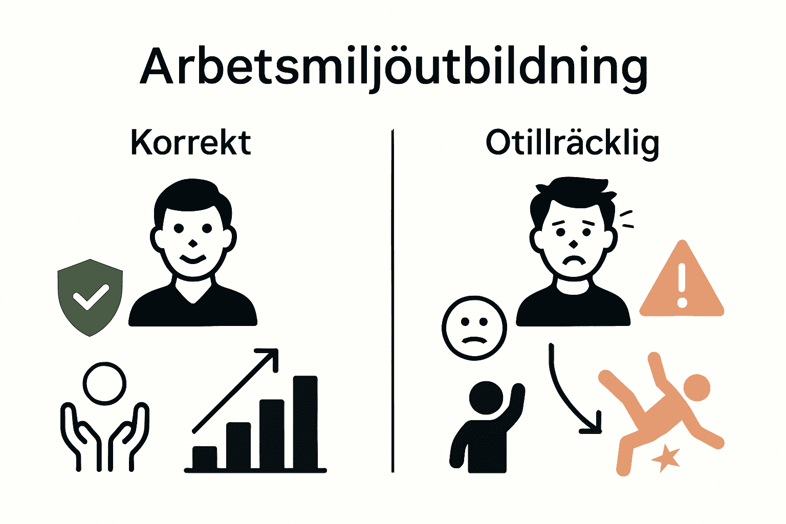 Infographic comparing outcomes of good versus poor work environment training