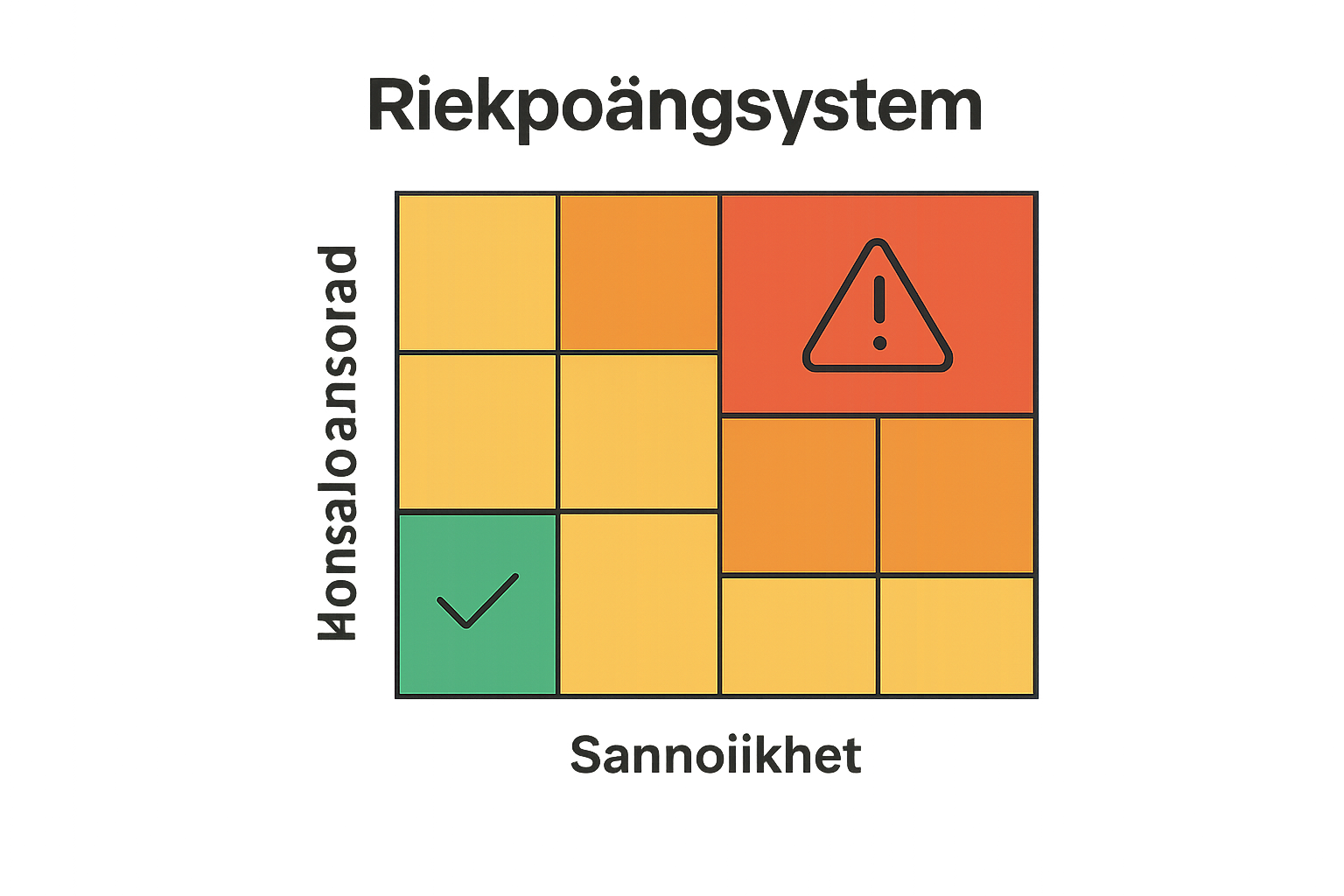 Enkel riskmatris med färgade zoner och ikoner.
