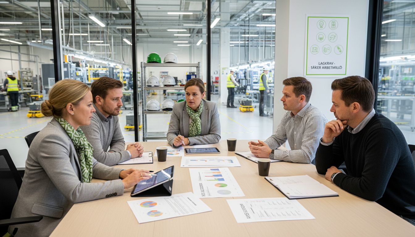 Team collaborates on workplace safety compliance