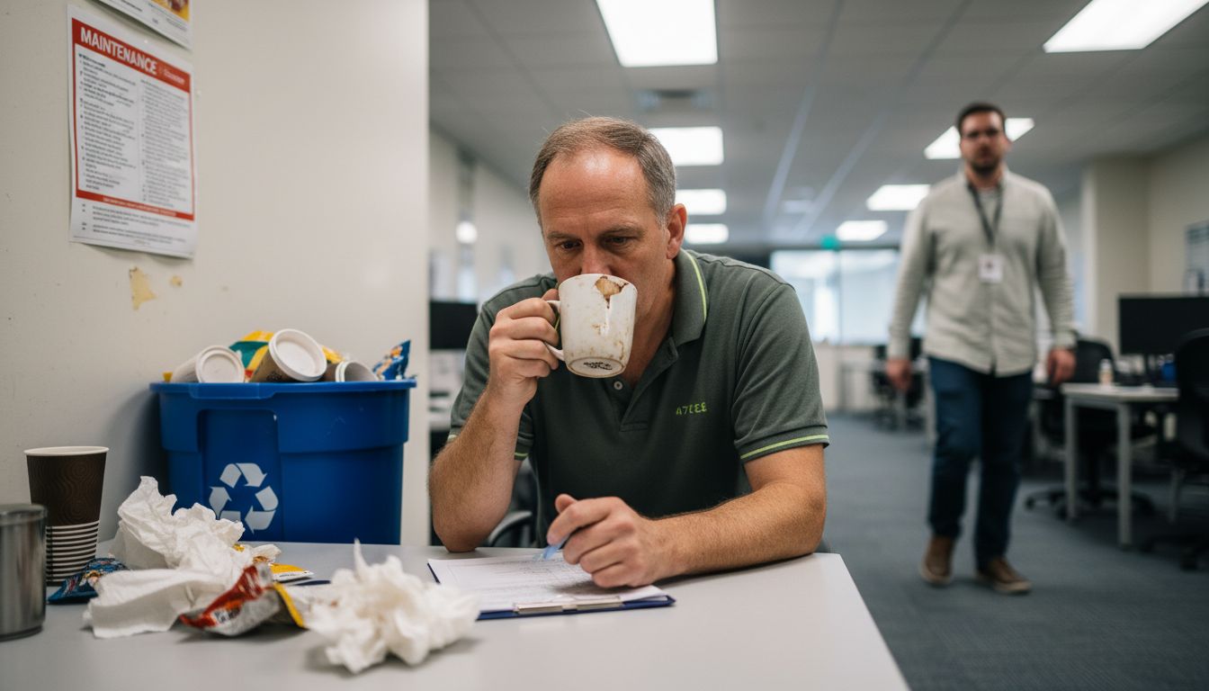Manager reviewing maintenance checklist in workspace