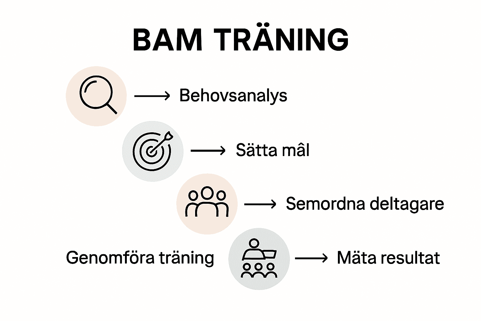 Illustration som visar de fem stegen i BAM-utbildningen