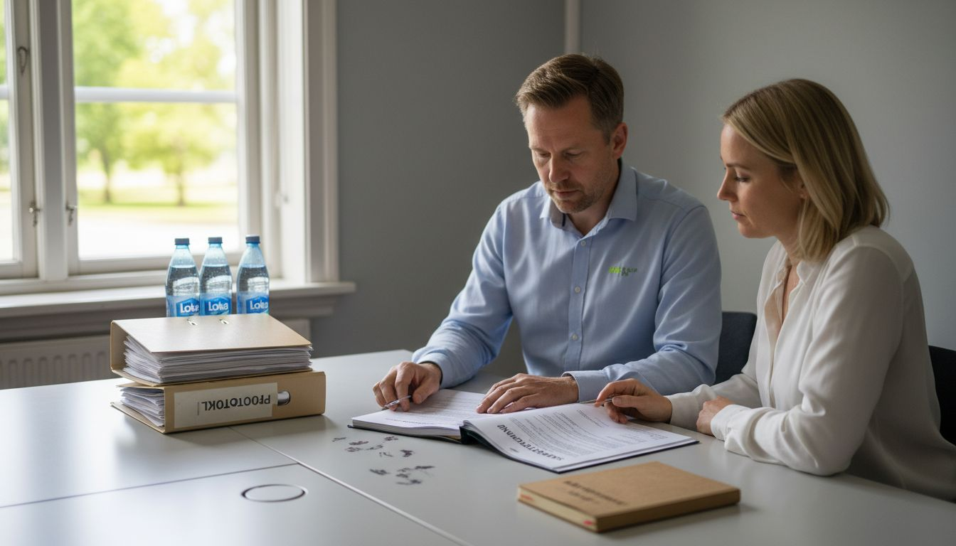 Skyddsombudet och chefen går tillsammans igenom utbildningsmaterialet.