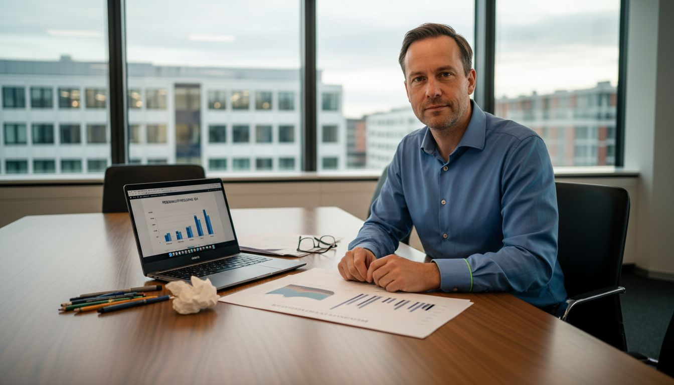 HR-chefen går igenom arbetsmiljöanalysen och ser över rapporten