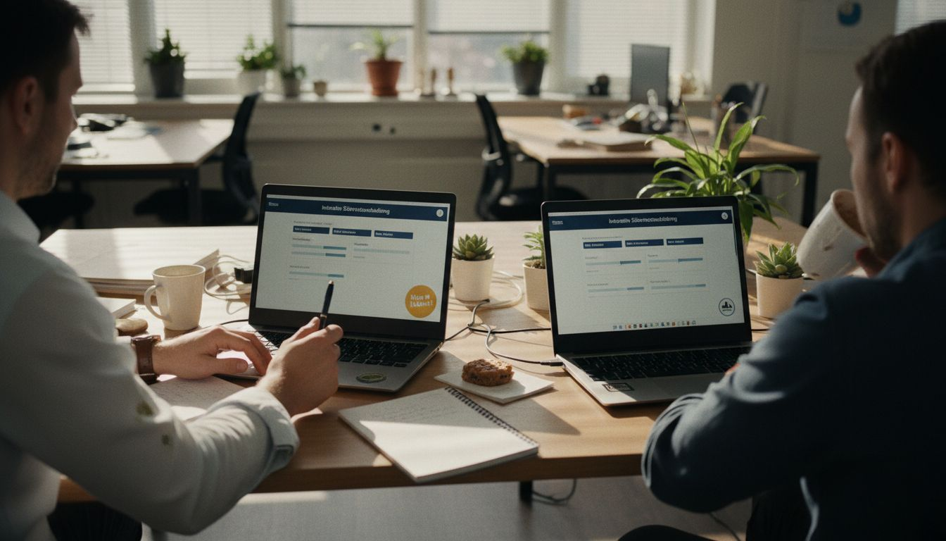 Medarbetare som delar skrivbord genomgår digitala säkerhetsutbildningar.