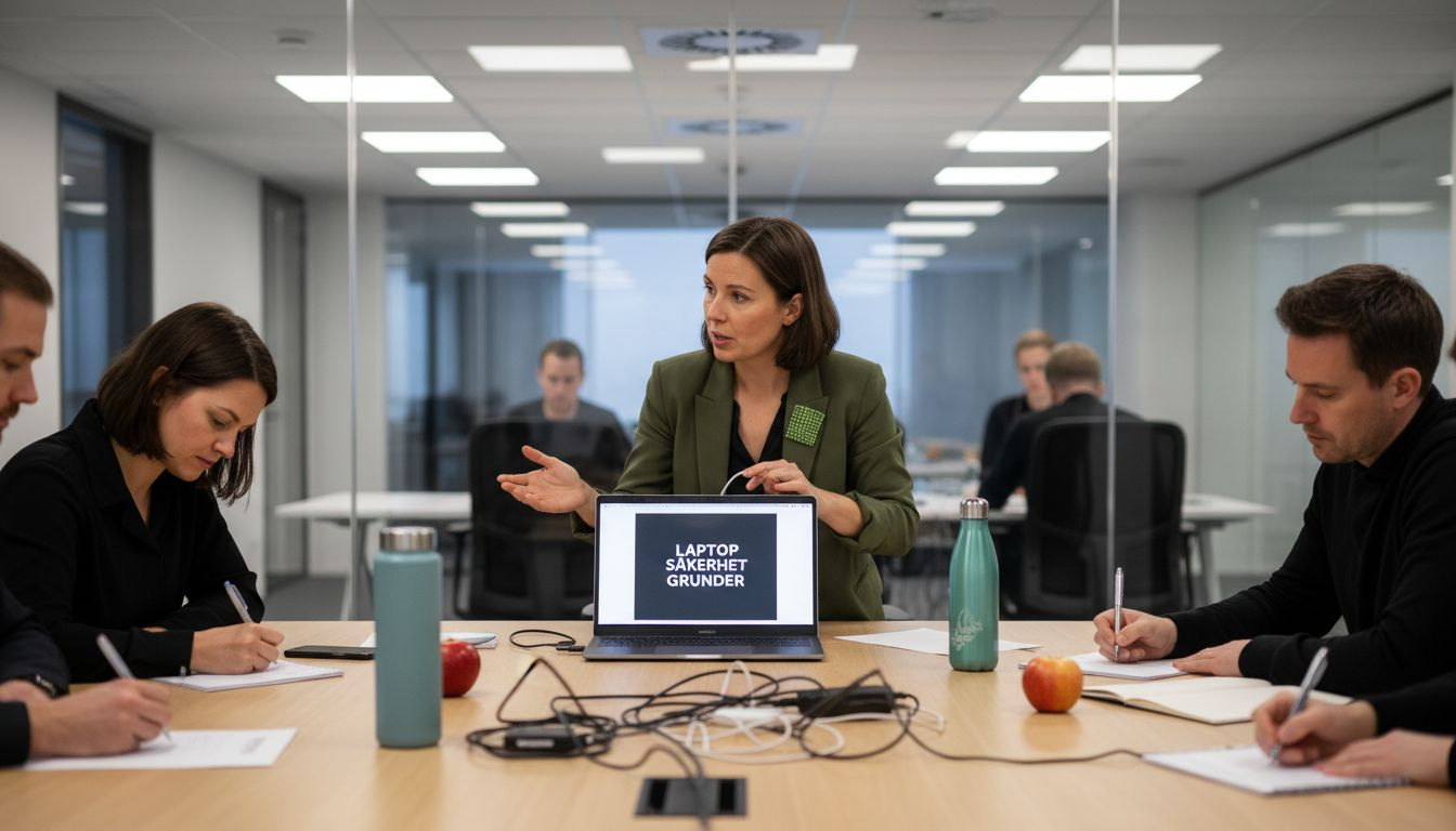 Utbildare håller en workshop om IT-säkerhet för personalen