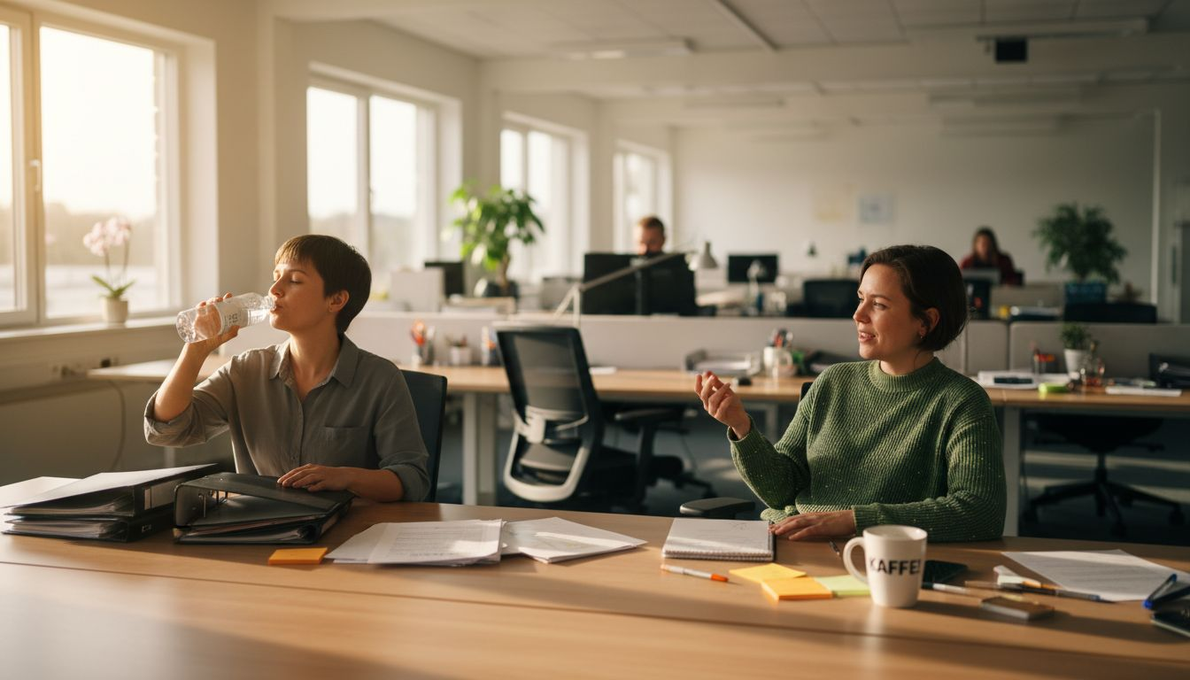 Medarbetare samtalar om arbetsmiljön runt bordet