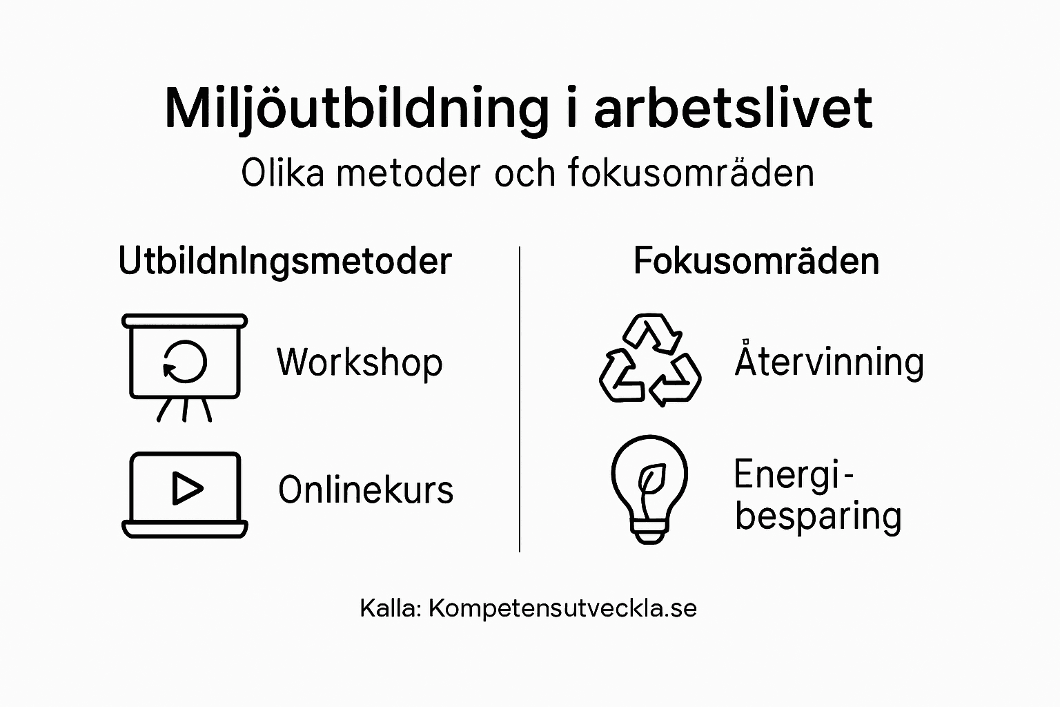 En översiktlig infografik som visar olika arbetsmetoder och fokusområden inom miljöpedagogik