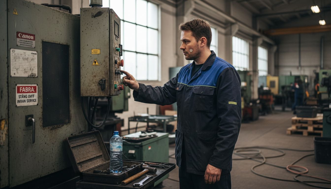 En operatör övervakar och styr en maskin ute på fabriken.