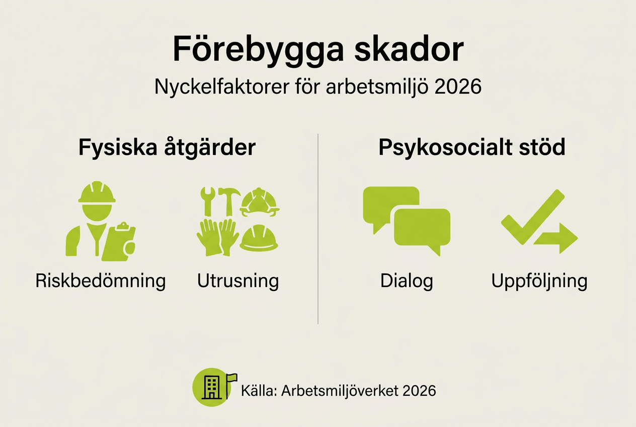 Infografik: Viktiga faktorer för en säker och skadefri arbetsmiljö