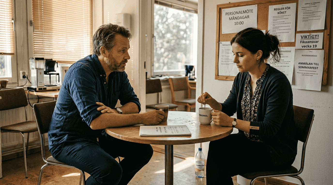 Samtal mellan chef och medarbetare om hur vi mår på jobbet