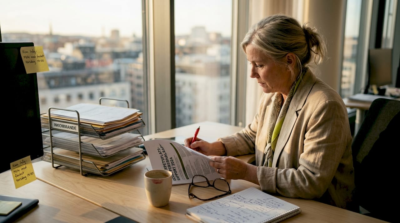 HR-chef som går igenom en rapport om diskriminering på arbetsplatsen