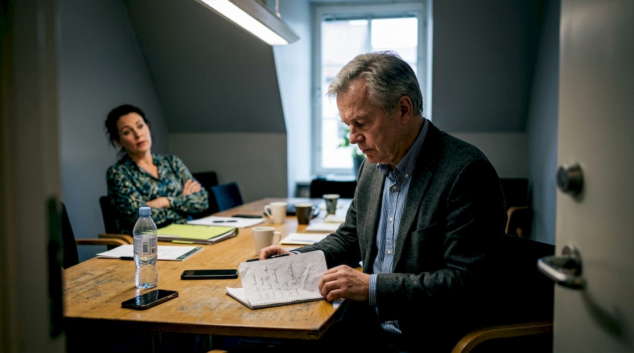 Kollegor som sitter i ett spänt möte på kontoret, där stämningen är tryckt och ingen riktigt vågar ta ordet.