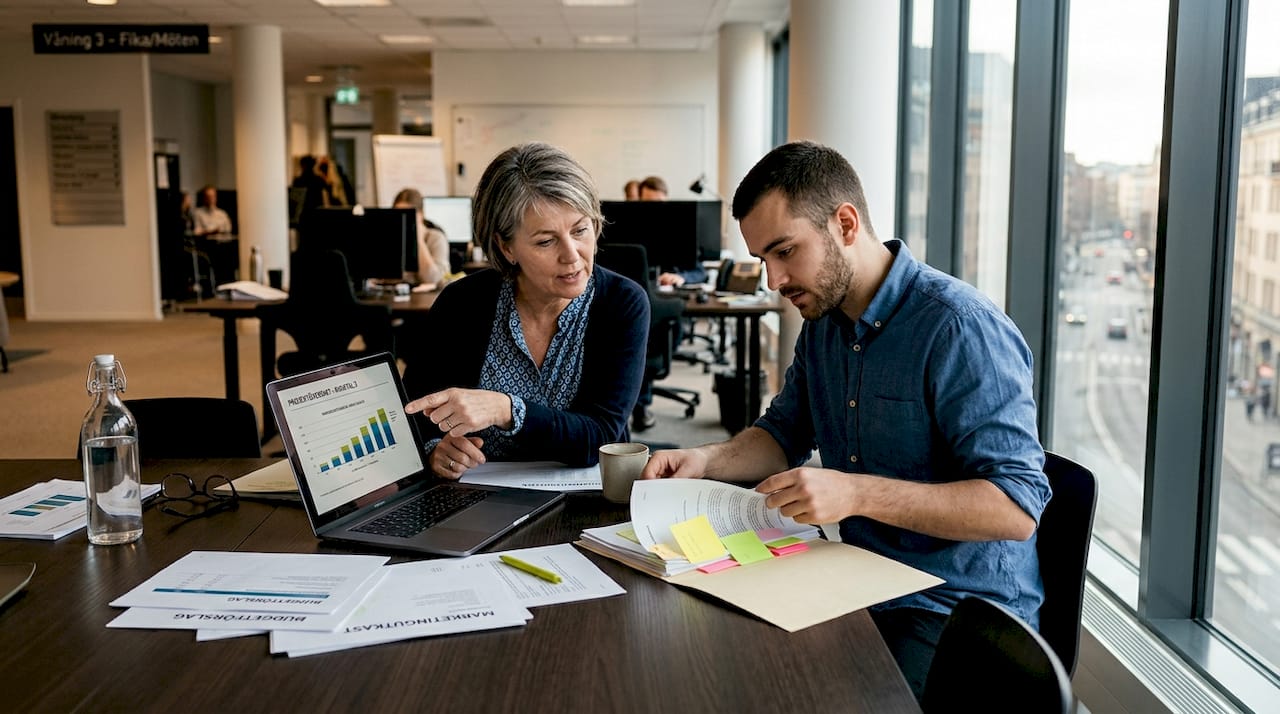 Medarbetare pratar tillsammans om hur ansvaret för arbetsmiljön ska fördelas.