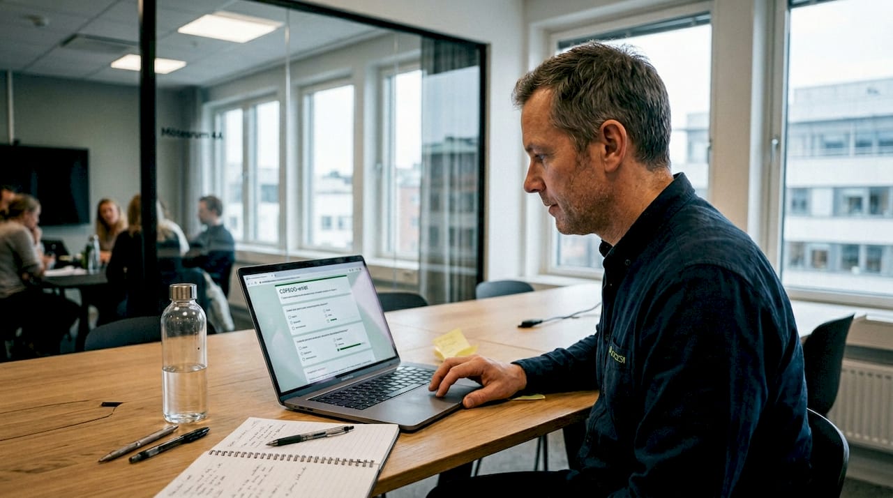 Man fyller i en arbetsmiljöenkät på kontoret.