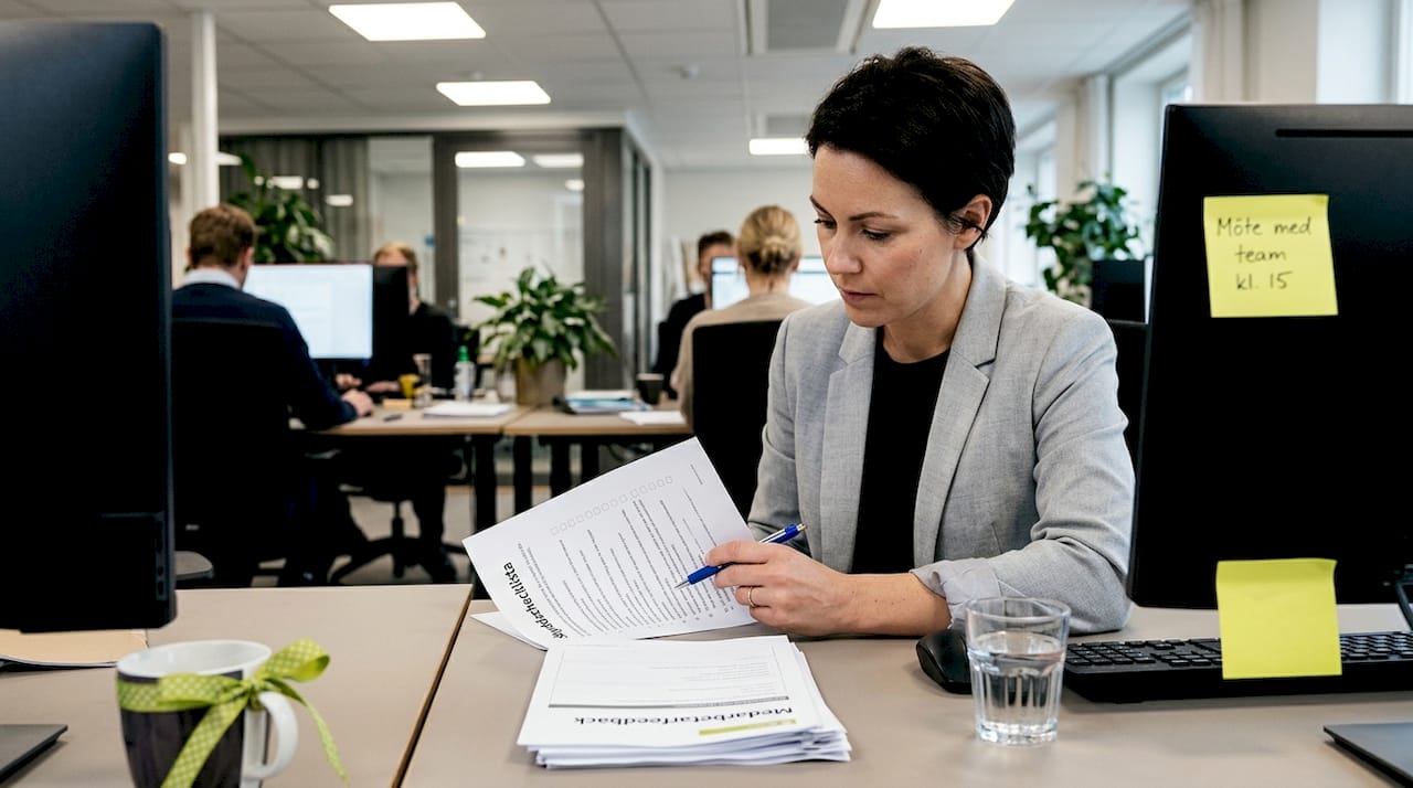 Chef går igenom checklistan för arbetsmiljösäkerhet