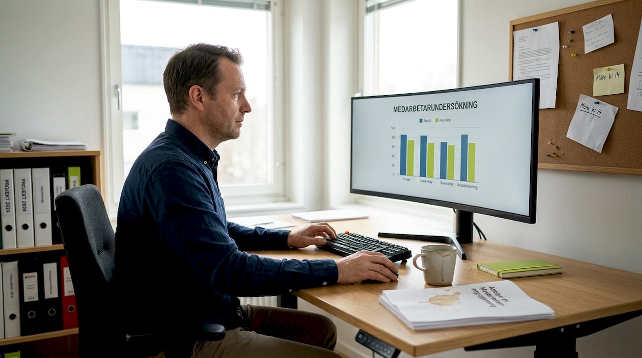 Man går igenom diagrammen från undersökningen för att se vilka trender som framträder.