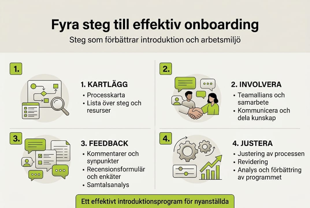 Här ser du en infografik som går igenom de fyra stegen i onboardingprocessen.