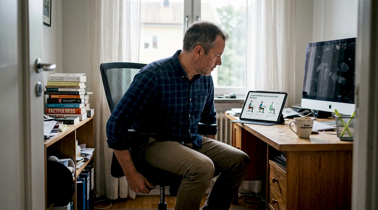 Man lär sig hur man skapar en ergonomisk arbetsplats hemma